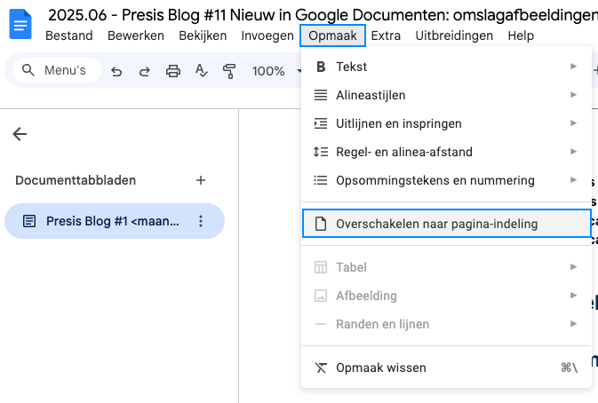 Presis Blog Nieuw in Google Documenten- omslagafbeeldingen stap 1