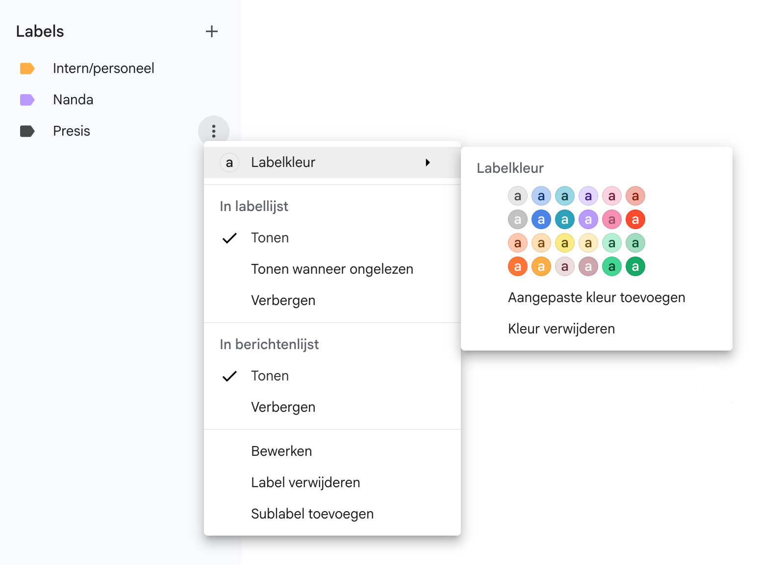 Presis - Labels aanmaken in Gmail